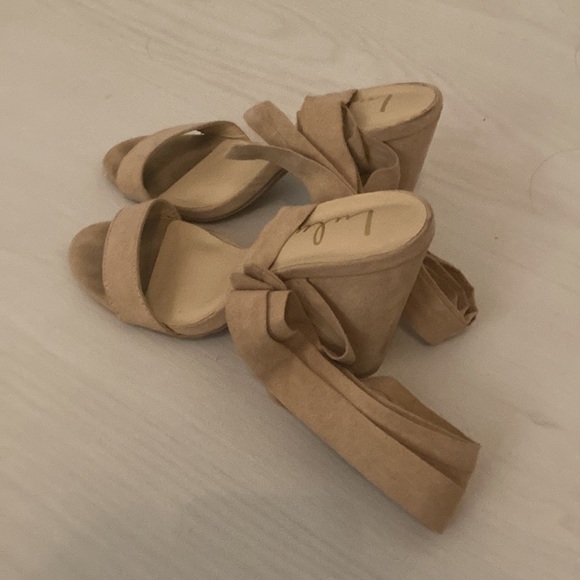 Lulus Alta Light Nude Suede Lace up Heels - Picture 5 of 6